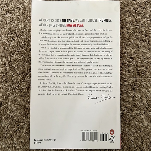 The Infinite Game by Simon Sinek a business and management self help book - Picture 3 of 3